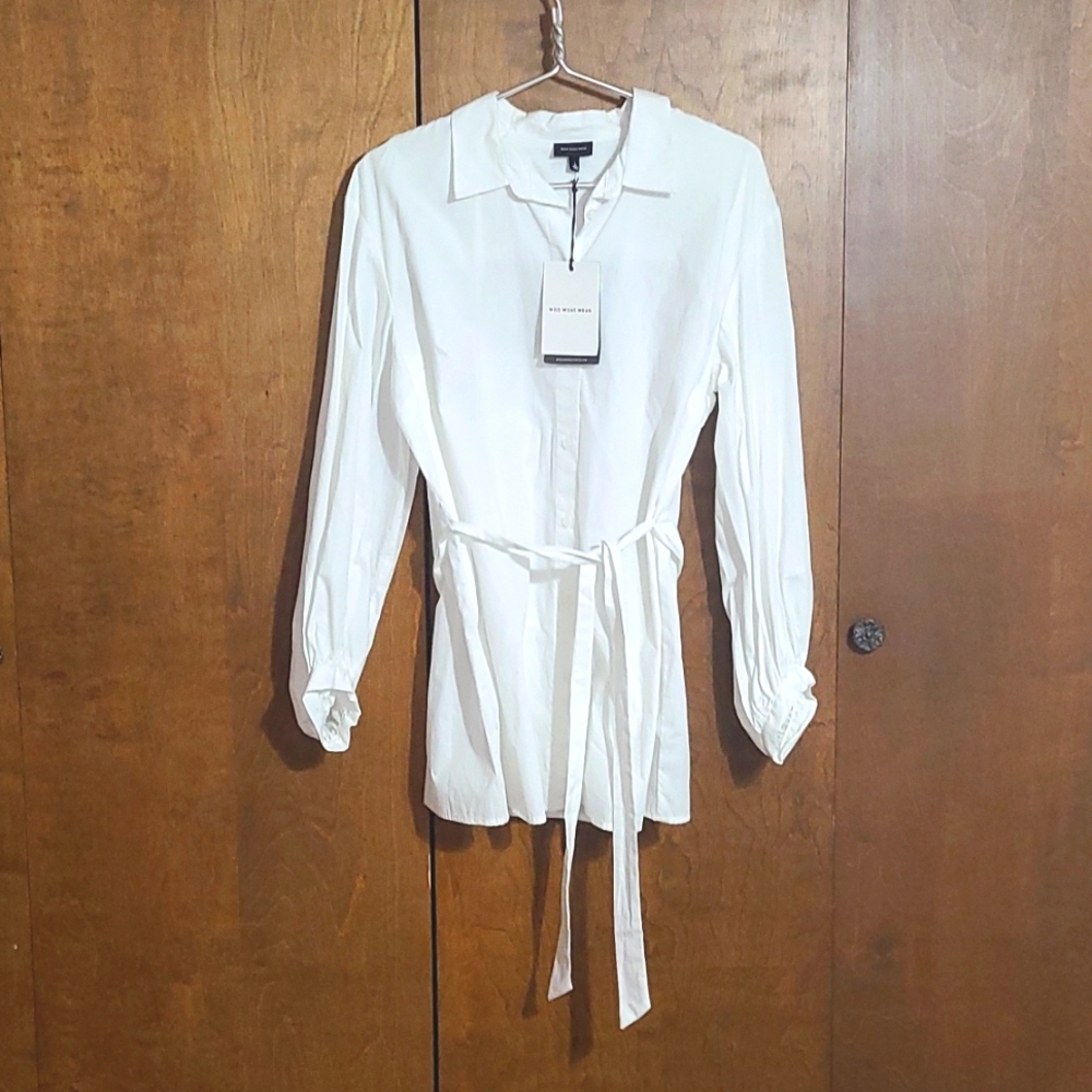 NWT -Who What Wear white button-up shirt dress size L